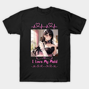 I Love My Maid Heart Anime Girl T-Shirt